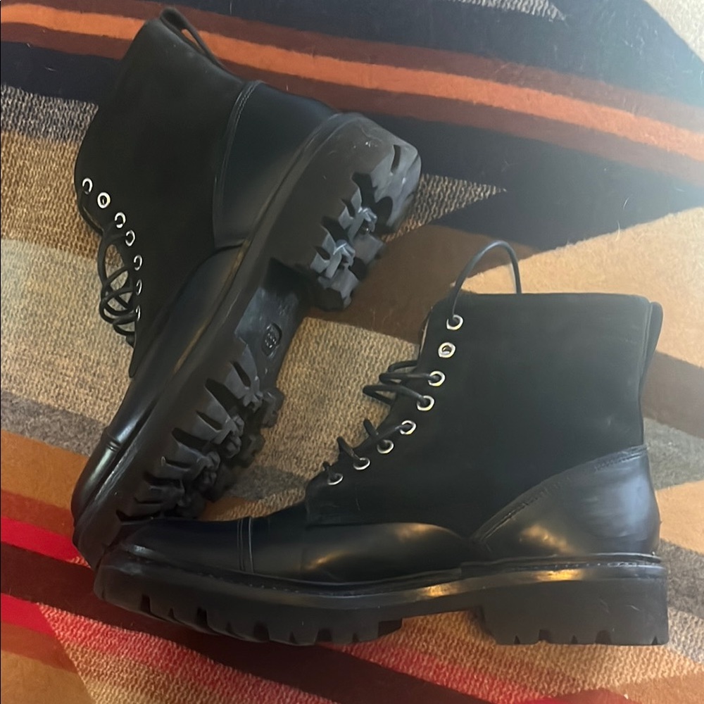 Grensen Leather and Suede  Lace-Up Combat Boots